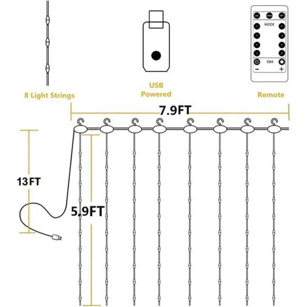 String Lights Curtain USB Powered Fairy Lights for Bedroom Wall Party Waterproof